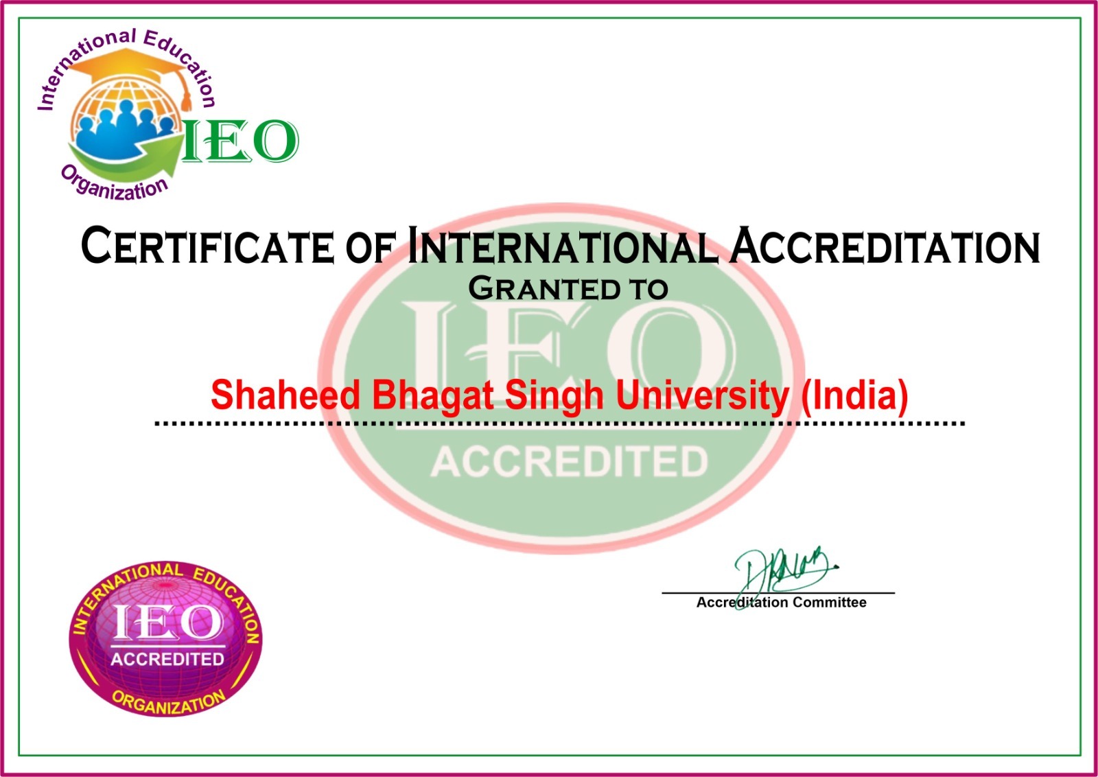 Approved Certificate